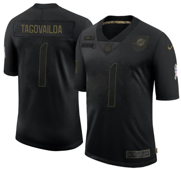 Men's Miami Dolphins #1 Tua Tagovailoa 2020 Black Salute To Service Limited Stitched Jersey